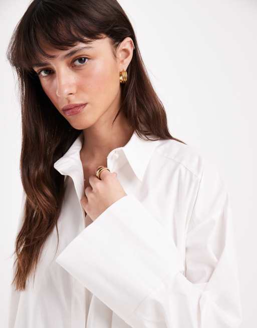ASOS DESIGN – Mini-Hemdkleid in Weiß mit breiten Manschetten und Ballonsaum, 3 von 4