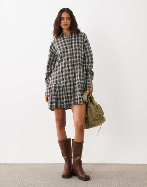 ASOS DESIGN Mini-Hemdkleid mit Volantsaum und Karomuster, 2 von 4