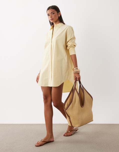 ASOS DESIGN Mini-Hemdkleid mit weitem Ärmelaufschlag in Buttermilch - view 1