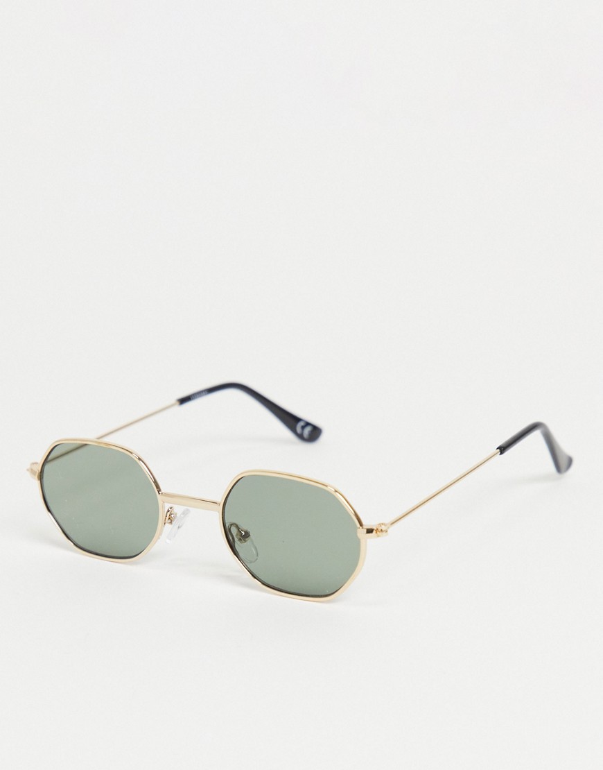 ASOS DESIGN - Mini hoekige zonnebril in goud met donkergroen glas