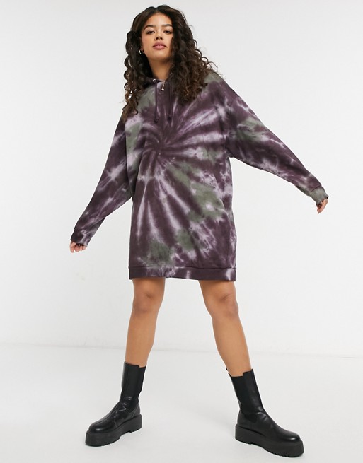 ASOS DESIGN mini hoodie sweatshirt dress in tie dye spiral print