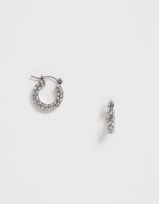 ASOS DESIGN mini hoop earrings in pave and silver tone