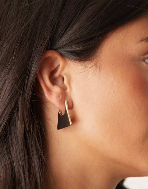 ASOS DESIGN mini hoop earrings with angular design in gold tone - view 1
