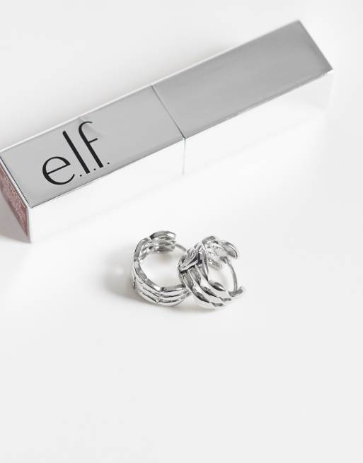 ASOS DESIGN mini hoops earrings with weave design in silver tone, 2 of 4