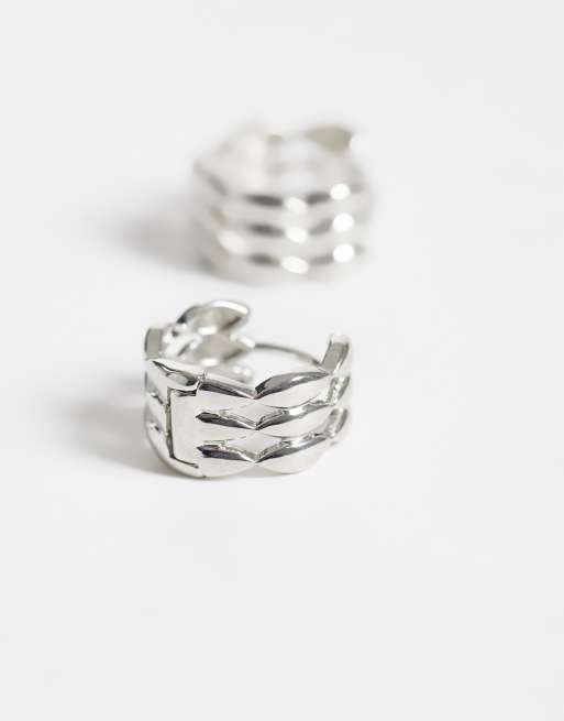 ASOS DESIGN mini hoops earrings with weave design in silver tone, 3 of 4