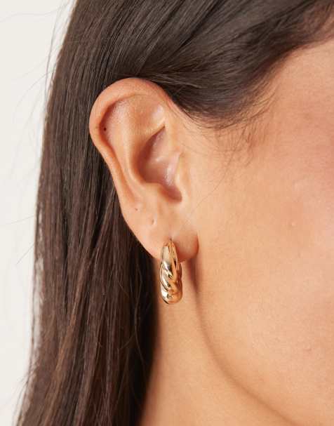 ASOS DESIGN mini hoops with twisted design in gold tone - view 1