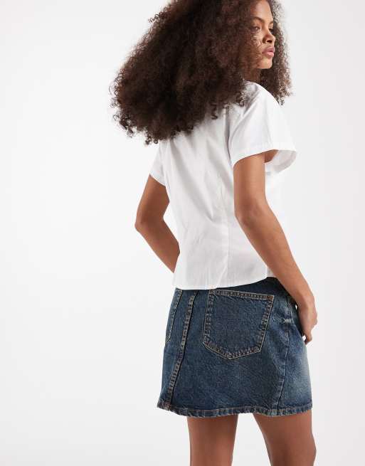 ASOS DESIGN – Mini-Jeansrock in Vintage-Blau mit hohem Bund , 5 von 5