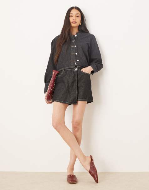 ASOS DESIGN – Mini-Jeansskort in Schwarz/Ecru - view 1