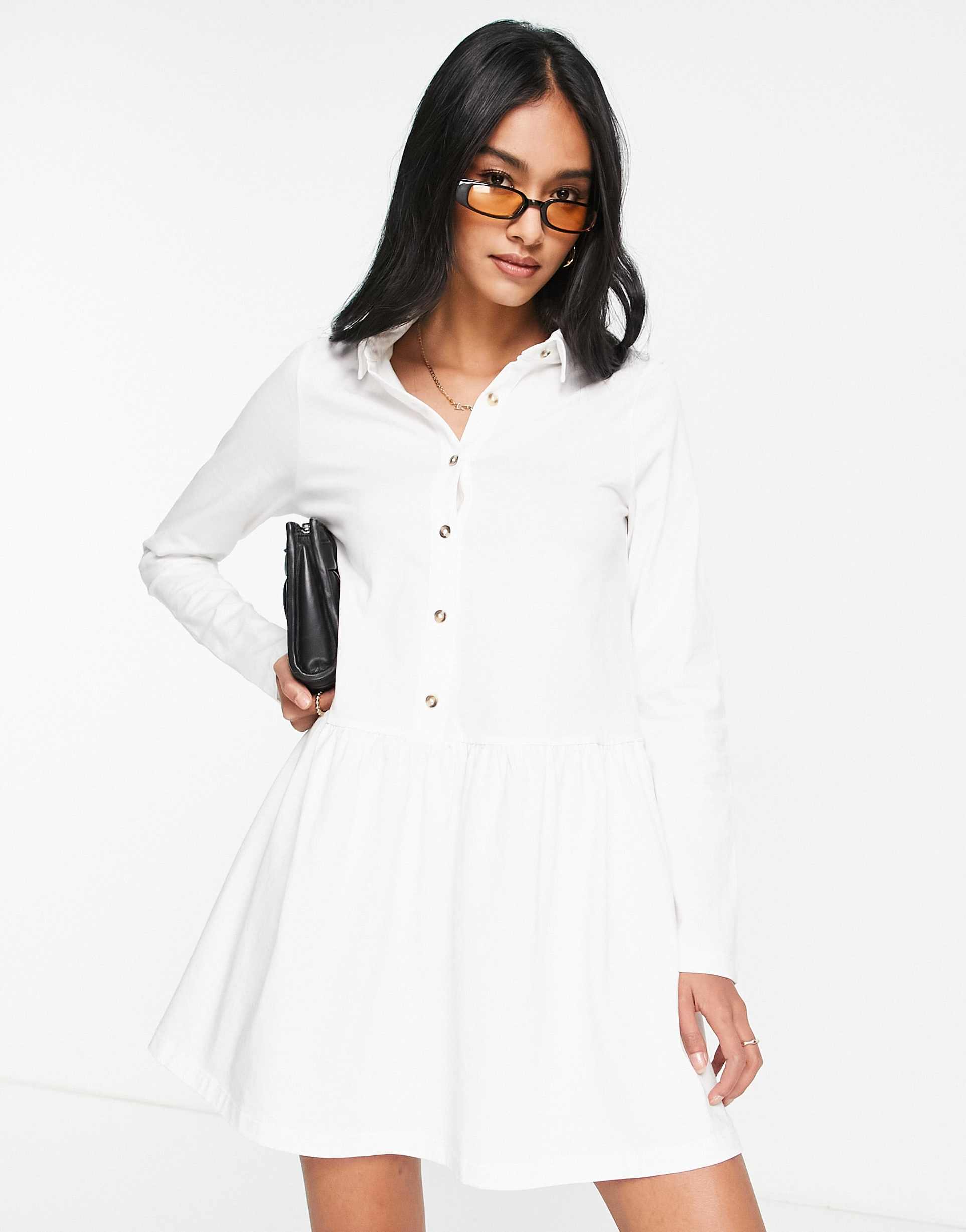 asos design mini jersey shirt dress with drop waist in white