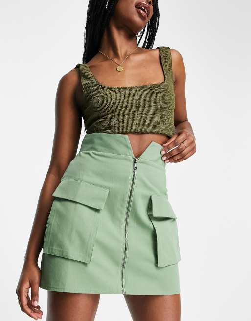 ASOS DESIGN Mini jupe fermeture clair style utilitaire Vert