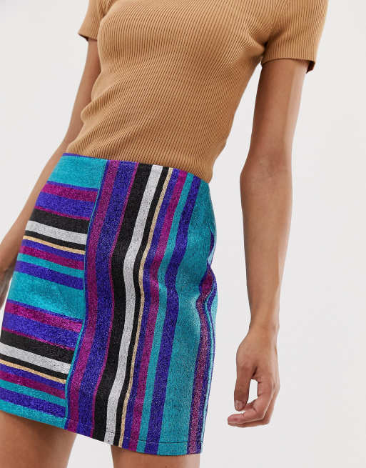 ASOS DESIGN - Mini-jupe à rayures et effet métallisé - Arc-en-ciel, 3 de 4