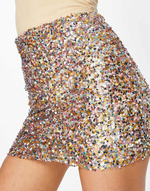 ASOS DESIGN Mini jupe sequins Or rose et multicolore