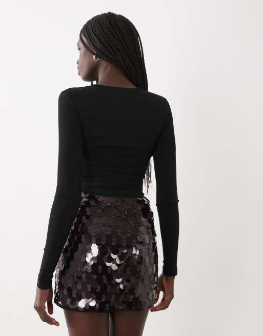 ASOS DESIGN mini-jupe à superpositions de sequins couleur chocolat, 5 de 5