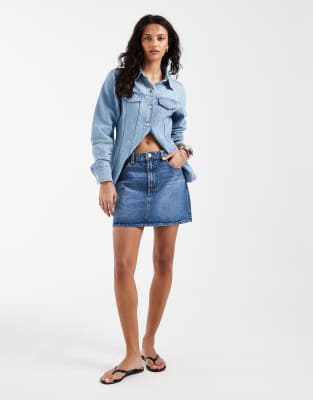 ASOS DESIGN - Mini-jupe à taille haute - Bleu vintage