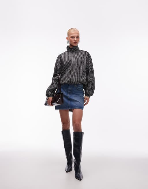 ASOS DESIGN - Mini-jupe à taille haute - Bleu vintage