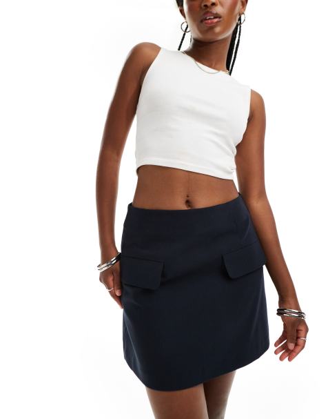 ASOS DESIGN - Mini-jupe ajustée avec poches - Bleu marine - view 1