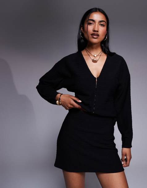 ASOS DESIGN - Mini-jupe boule d'ensemble en maille côtelée - Noir - view 1