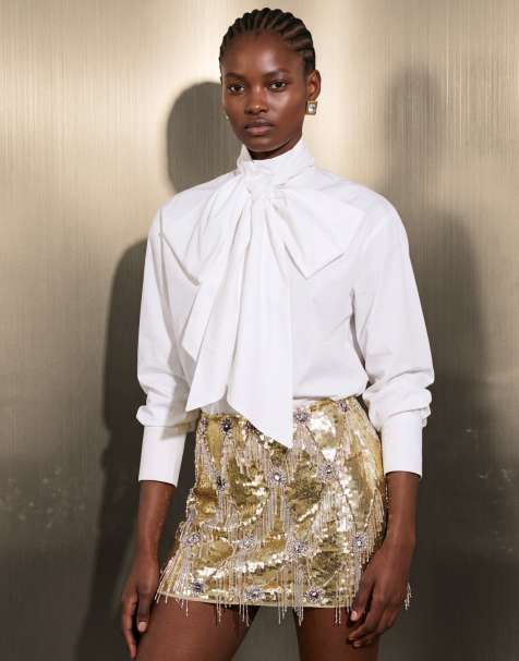 ASOS DESIGN mini-jupe d’ensemble 2 pièces à franges et sequins dorée - view 1