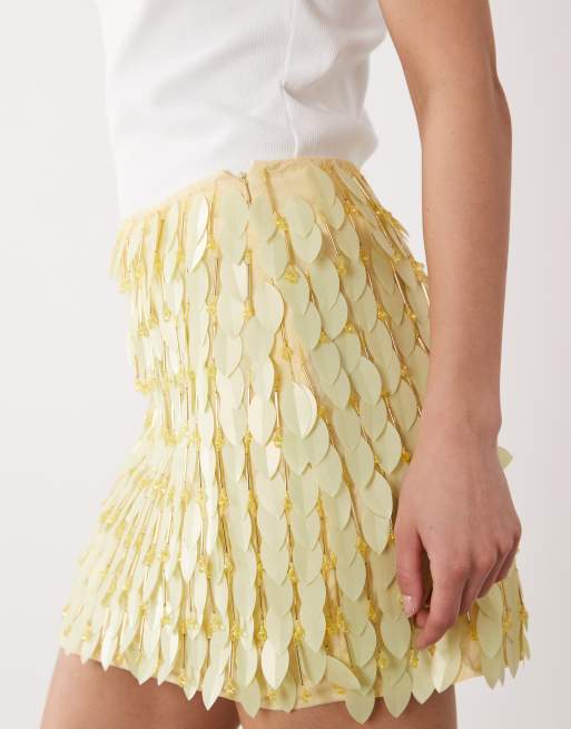 ASOS DESIGN - Mini-jupe d'ensemble à ornements feuilles - Jaune, 5 de 5