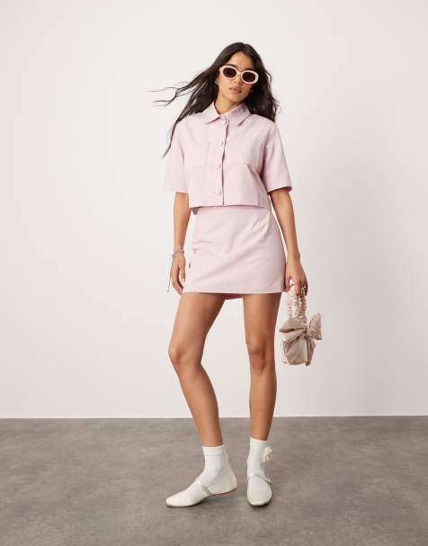 ASOS DESIGN - Mini-jupe d'ensemble ajustée en lin mélangé - Rose - view 1