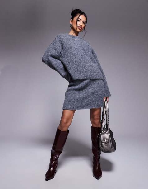 ASOS DESIGN - Mini-jupe d'ensemble en laine mélangée - Gris anthracite - view 1