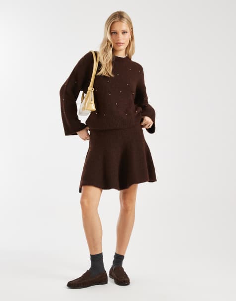 ASOS DESIGN - Mini-jupe d'ensemble en maille - Marron - view 1