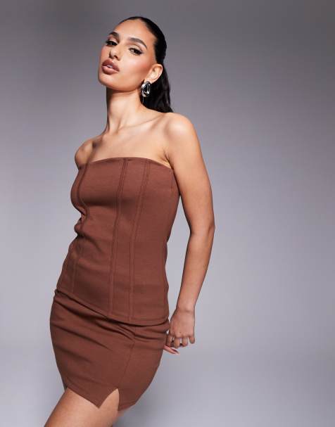 ASOS DESIGN - Mini-jupe d'ensemble en maille point de Rome de qualité supérieure - Chocolat - view 1