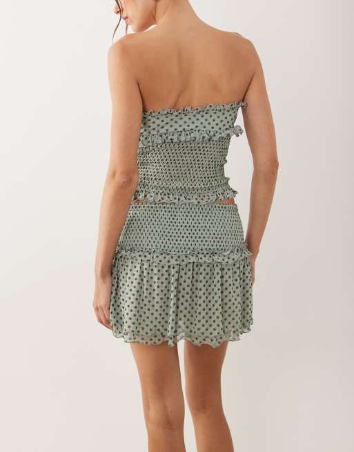 ASOS DESIGN - Mini-jupe d'ensemble froncée à pois - Bleu et marron, 5 de 5