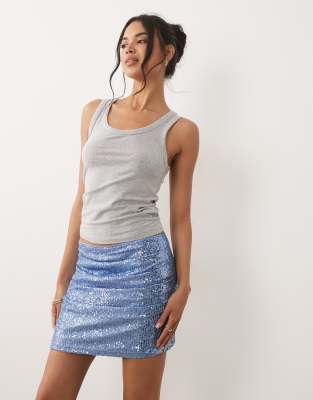 Mini-jupe drapée à sequins - Bleu-Vert 32