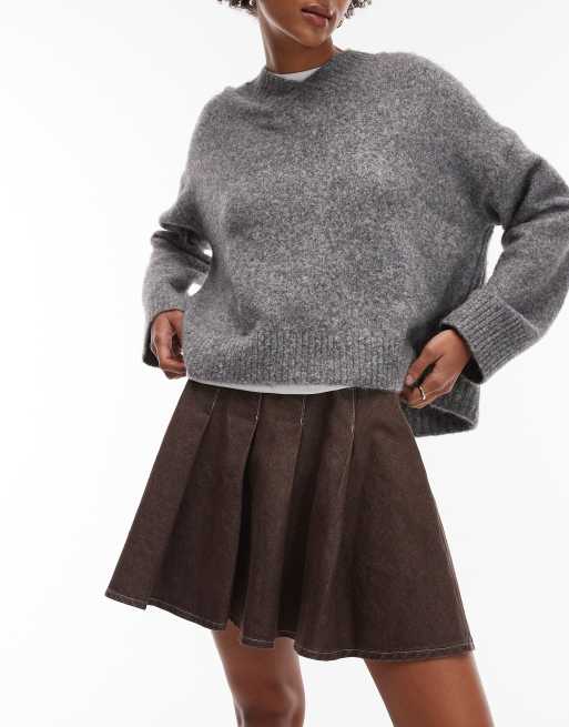 ASOS DESIGN - Mini-jupe en jean à plis - Marron, 3 de 5