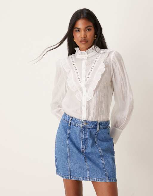 ASOS DESIGN Mini jupe en jean surpiquee Bleu moyen ASOS