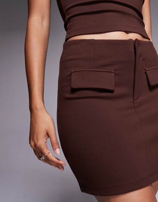 ASOS DESIGN - Mini-jupe en maille point de Rome d'ensemble avec poche fantaisie - Chocolat, 5 de 5