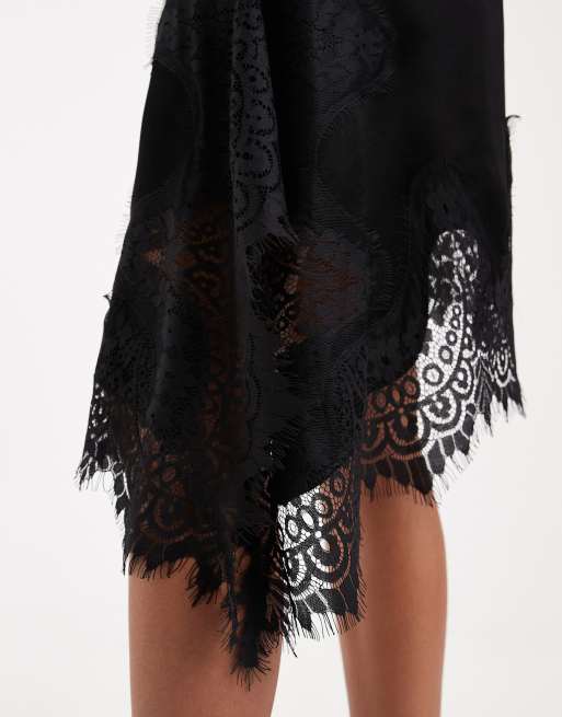 ASOS DESIGN - Mini-jupe en satin asymétrique bordée de dentelle - Noir, 5 de 5