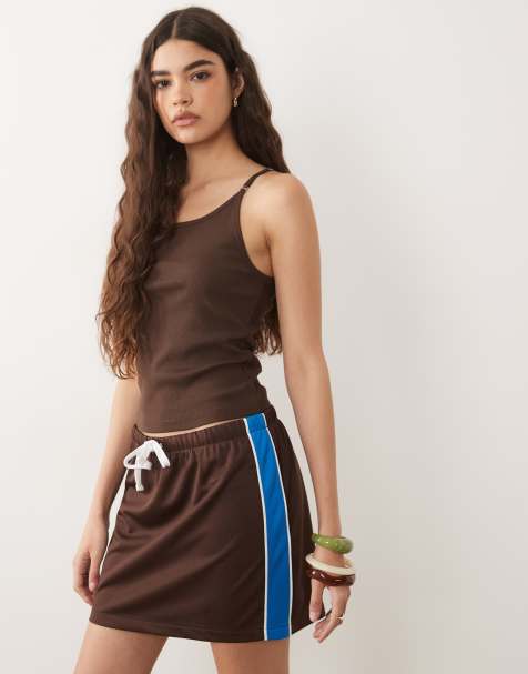 ASOS DESIGN - Mini-jupe en tricot à cordon de serrage - Chocolat - view 1