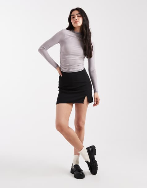 ASOS DESIGN - Mini-jupe fendue sur le devant - Noir - view 1