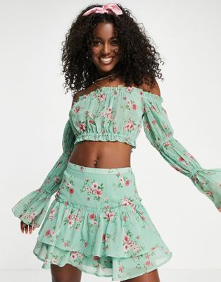 ASOS DESIGN soft tiered mini skirt co-ord in pretty floral - ASOS Price Checker