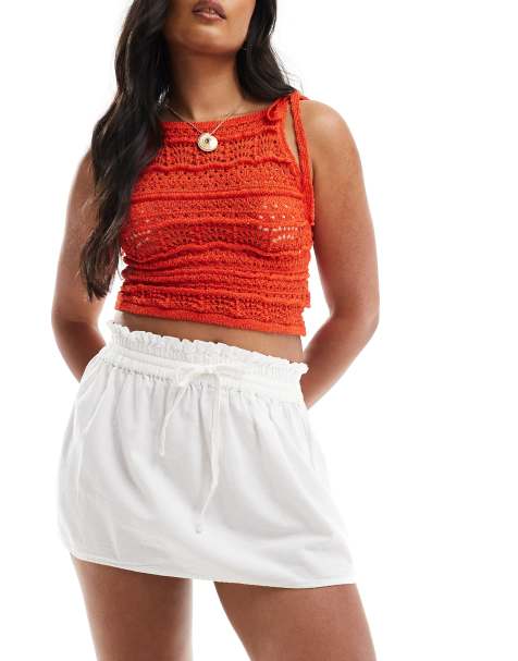 ASOS DESIGN - Mini-jupe nouée à la taille en aspect lin - Blanc - view 1