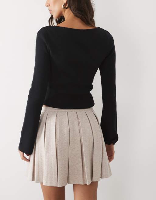 ASOS DESIGN mini-jupe plissée à chevrons brossés crème, 3 de 5