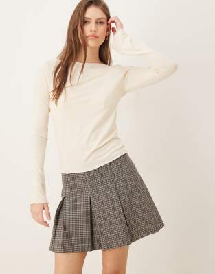 Mini-jupe plissée ajustée à carreaux - Gris-Multicolore 42