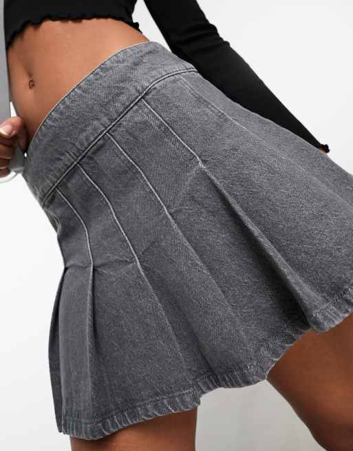 ASOS DESIGN - Mini-jupe plissée en jean - Gris, 3 de 4