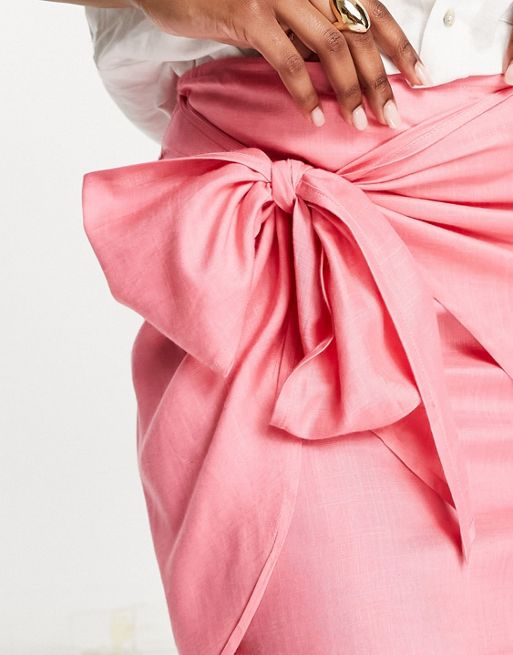 DESIGN - Mini-jupe portefeuille avec nœud - Rose vif