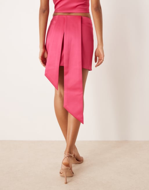 ASOS DESIGN - Mini-jupe satinée d'ensemble avec détail effet foulard - Rose vif, 2 de 5