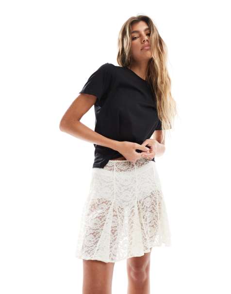 ASOS DESIGN - Mini-jupe transparente en dentelle à godets - Blanc - view 1