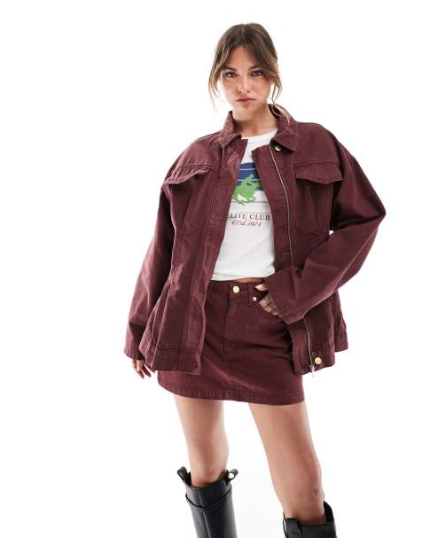 ASOS DESIGN - Mini-jupe ultra-courte en jean d'ensemble - Bordeaux - view 1