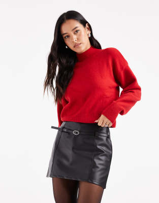 Mini-jupe ultra-courte en similicuir avec ceinture - Noir 36