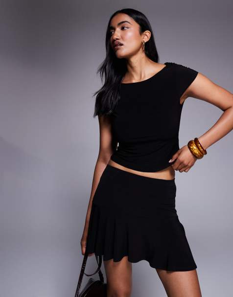 ASOS DESIGN - Mini-jupe virevoltante près du corps d'ensemble - Noir - view 1