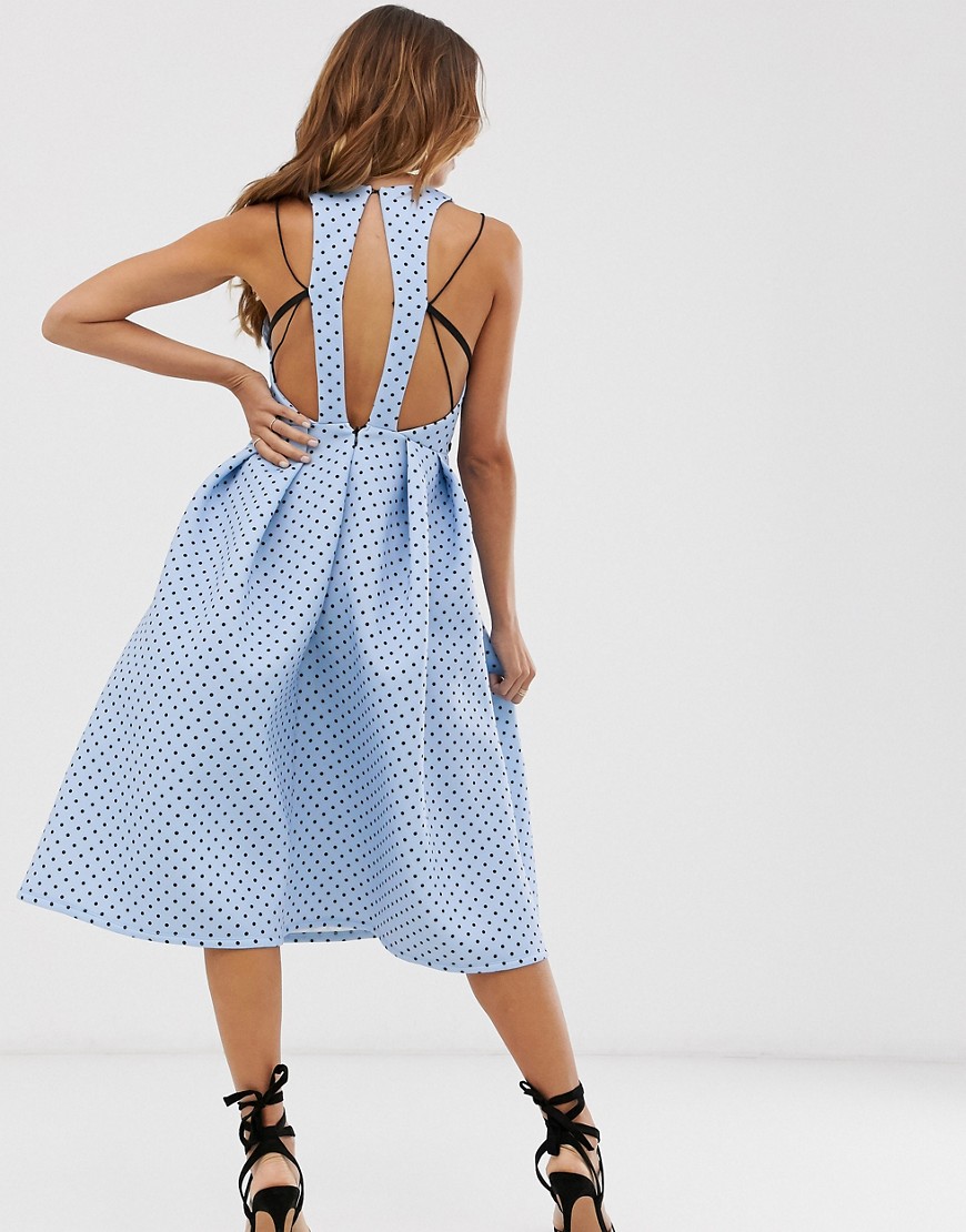 ASOS DESIGN - Mini-jurk met bandjes en stippenprint-Blauw