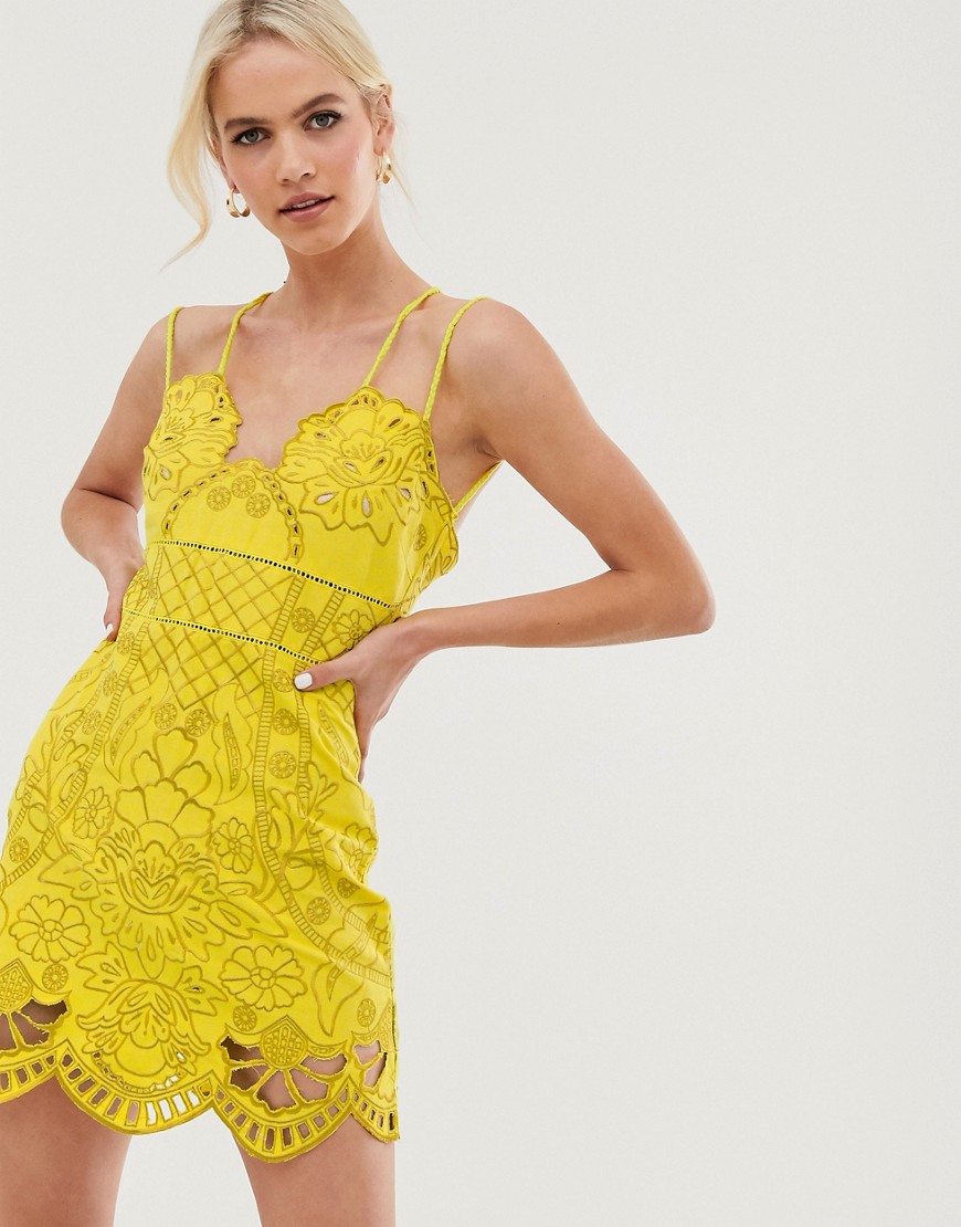 ASOS DESIGN - Mini-jurk met bandjes van touw en borduursel-Multi