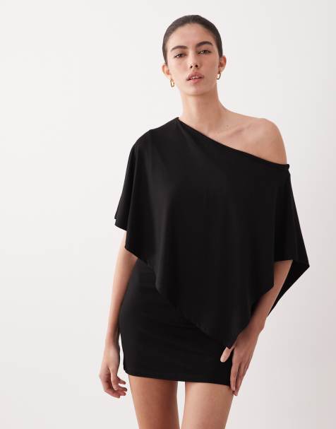 ASOS DESIGN - Mini jurk met blote schouders en cape-detail in zwart - view 1