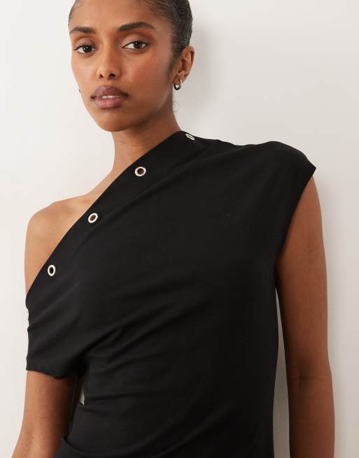 ASOS DESIGN - Mini jurk met blote schouders en oogjes in zwart, 3 van 4